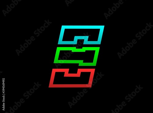 9 number rgb logo, vector desing font .Dynamic split red, green, blue color on black background. For social media,design elements, creative poster, web template and more