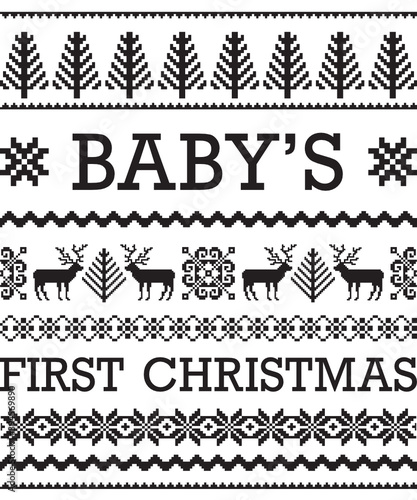 Baby's first Christmas svg cut file, ugly sweater t shirt design, traditional scandy pattern