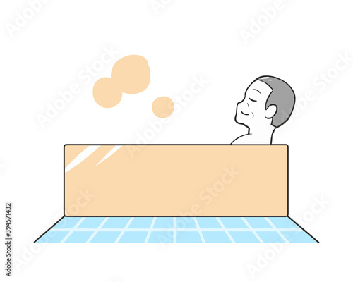 入浴する　横向き　高齢男性