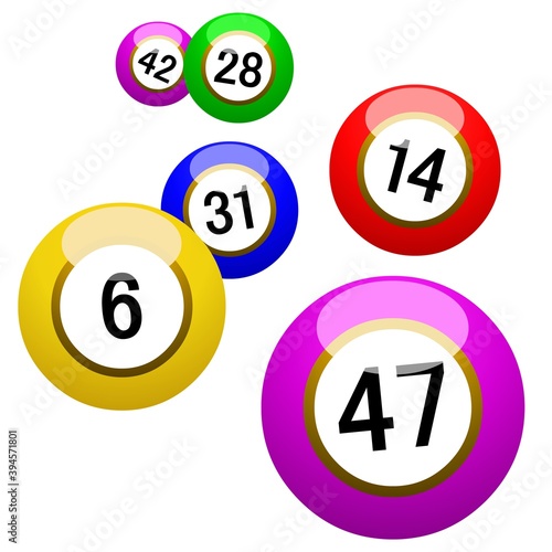 boules de bingo multicolores sur fond blanc 