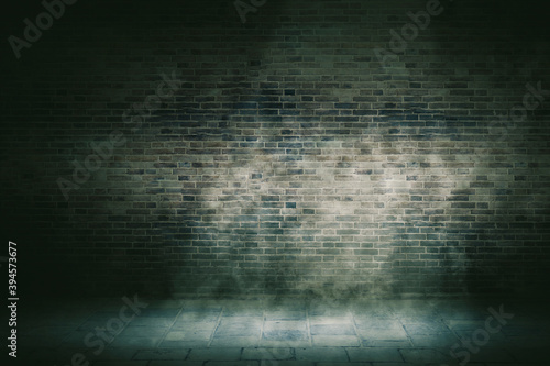 Narrow alley with old brick wall background