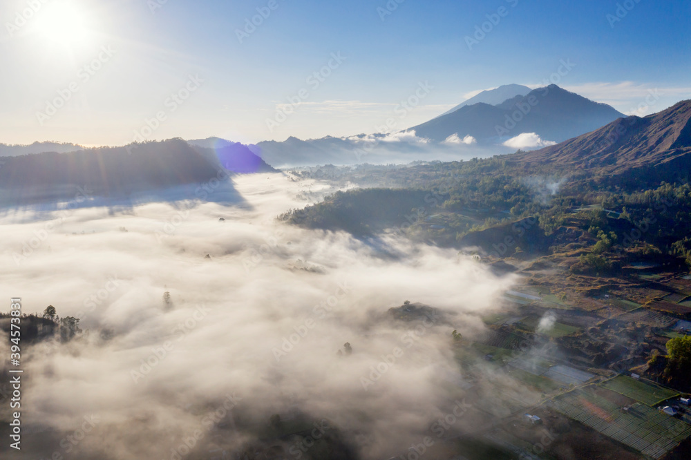 Pinggan village covered misty at sunrise Pinggan village covered misty at sunrise