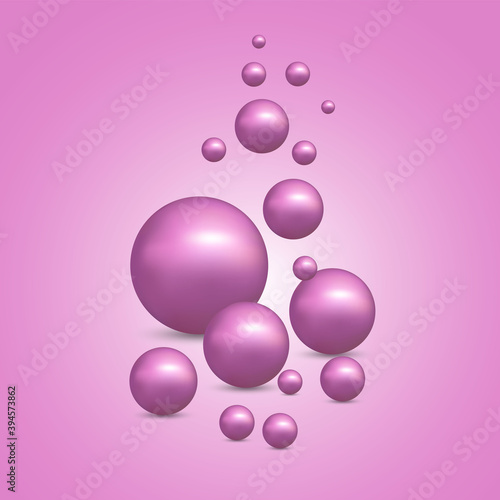 Fototapeta Naklejka Na Ścianę i Meble -  Falling purple 3D balls. Vector illustration. Abstract modern design.