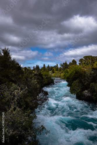 New Zealand s Huka Falls on a cloudy day