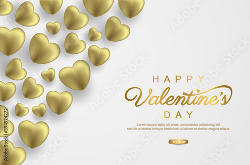 Valentine's day with realistic gold love balloon