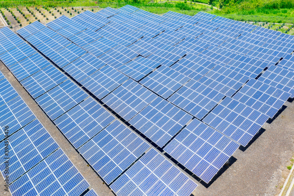 Aerial view of solar panels generating electricity Aerial view of solar panels generating electricity
