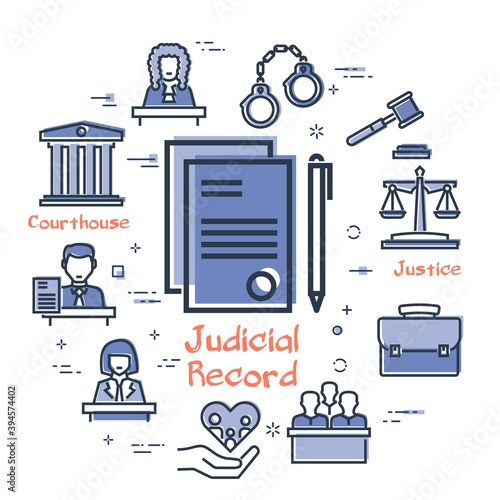 Vector line banner of legal proceedings - judicial record icon