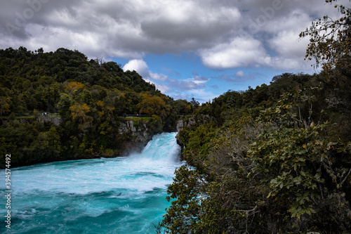New Zealand s Huka Falls on a cloudy day