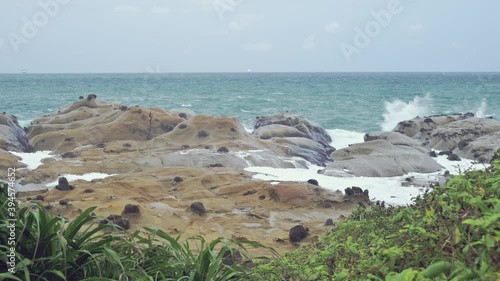 Oct 9, 2020. Heping Island Park located in Keelung, Taiwan. This is a geopark with tofu rocks and an ocean pool (seawater swimming pools). You can overlook the Keelung Islet from the park and ocean. photo