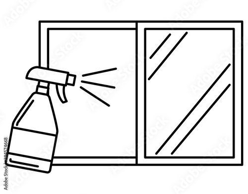 Illustrations spraying windows, window cleaning, icons, pictograms