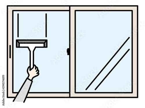 ワイパー・スクイジーで窓を掃除するイラスト