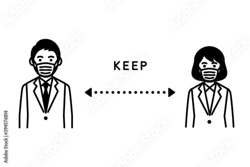 Social distancing, Man and woman keep a distance. Vector illustration.