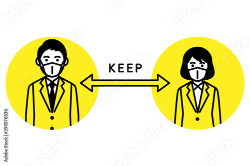 Social distancing, Man and woman keep a distance. Vector illustration.