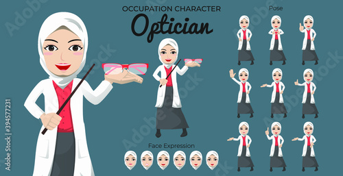 Muslim Optician Character Set with Variety of Pose and Face Expression