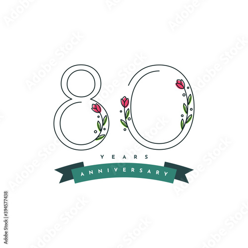 80 years anniversary celebration with floral flowers ilustration template design