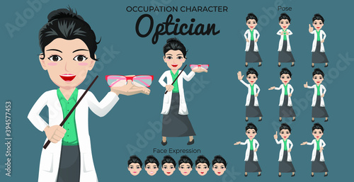 Female Optician Character Set with Variety of Pose and Face Expression