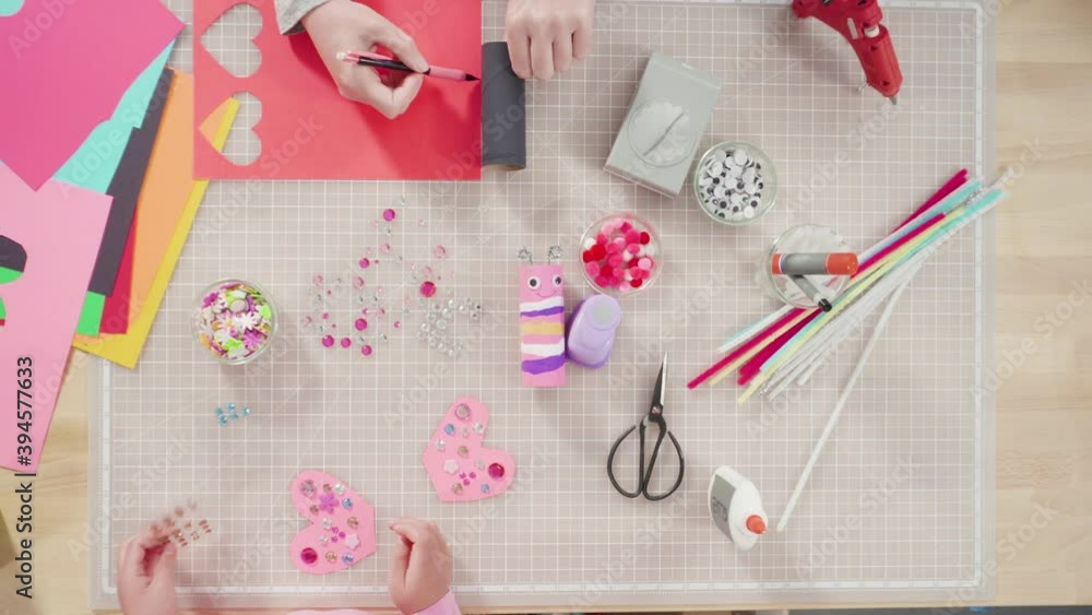 Flat lay. Kids papercraft. Making paper bugs out of the empty toilet paper rolls and construction paper. Flat lay. Kids papercraft. Making paper bugs out of the empty toilet paper rolls and construction paper.