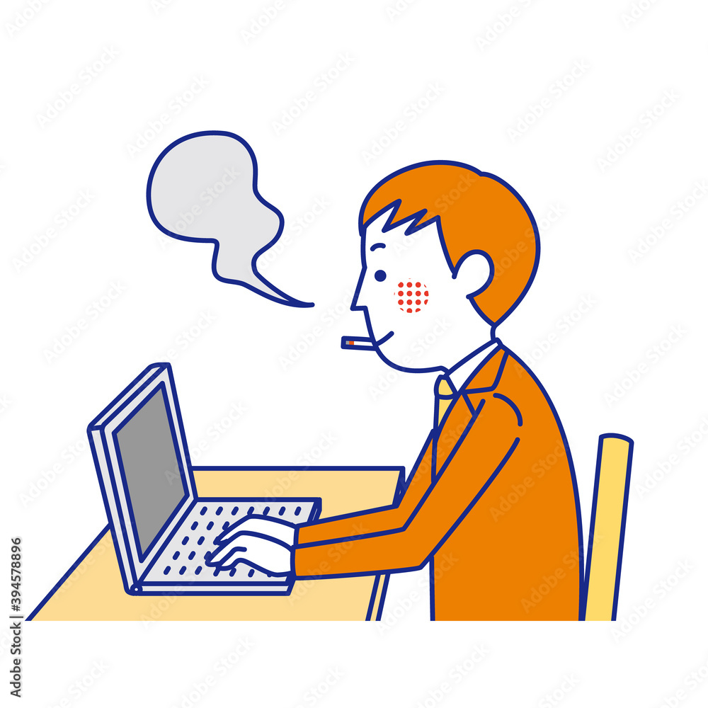 喫煙　パソコンをする人