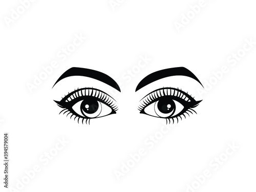 eyes Icon Vector illustration. cartoon eye with eyebrows. woman sign, emblem isolated on white background, Flat style for graphic and web design, logo. makeup