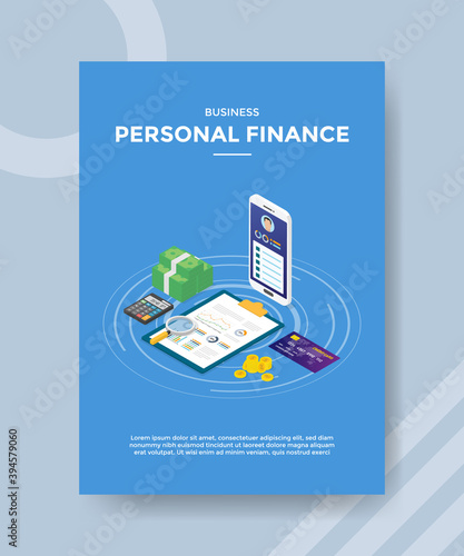 business personal finance money smartphone calculator chart board card bank for template of banners, flyer, books cover, magazines
