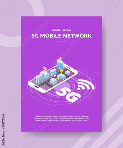 technology 5G mobile network city on smartphone for template of banners, flyer, books cover, magazines with liquid shape style