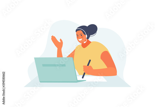 Girl call center assistant. Customer support, hotline vector illustration