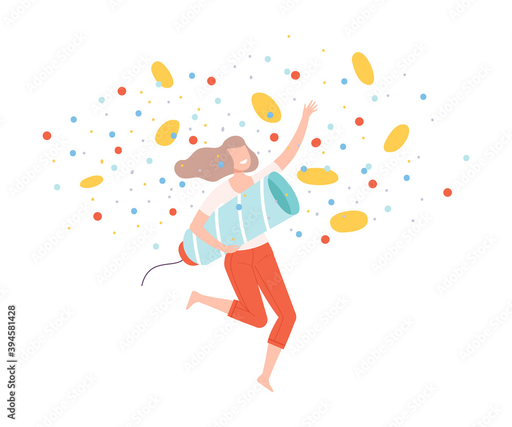 Young Man Holding Exploding Firecracker, Tiny Person Celebrating Birthday or Important Event Cartoon Style Vector Illustration