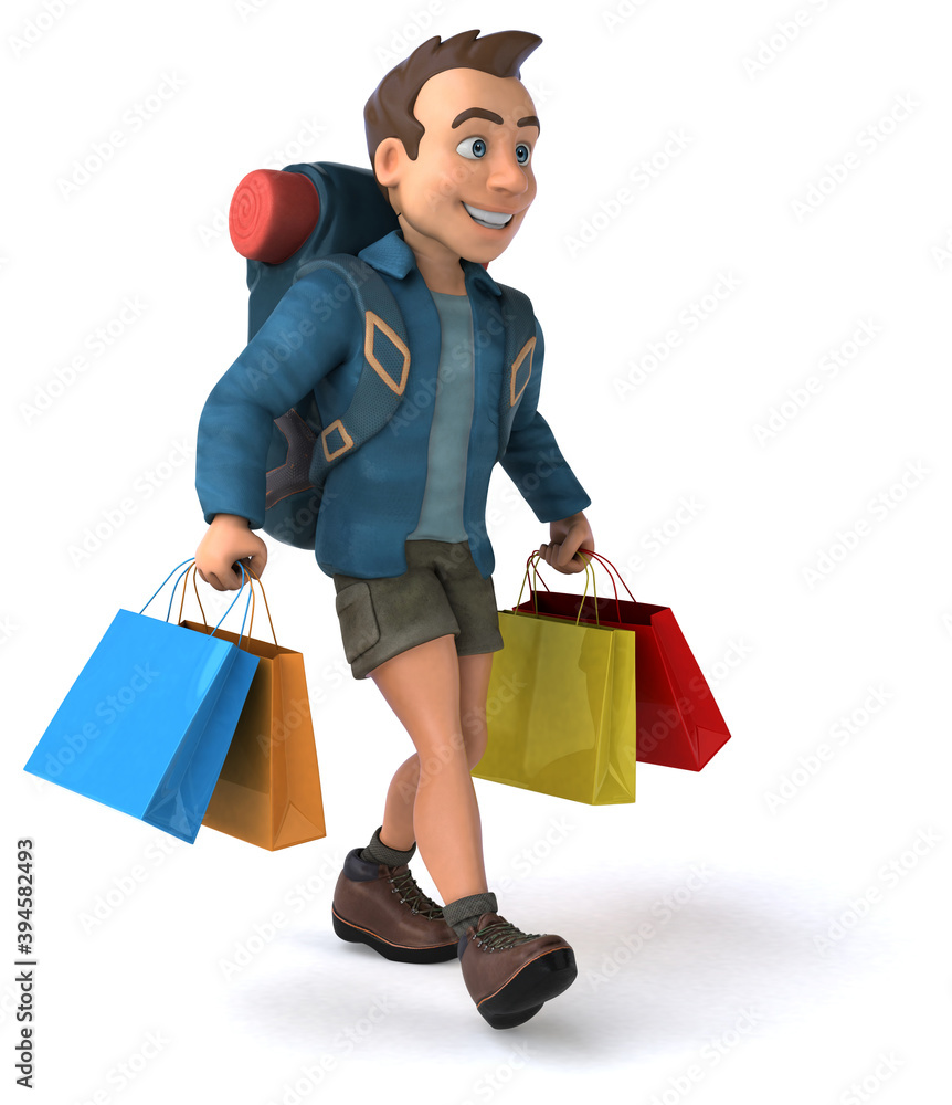 Fun illustration of a 3D cartoon backpacker Fun illustration of a 3D cartoon backpacker