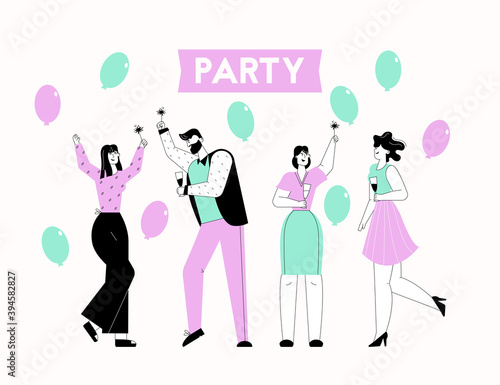 Wallpaper Mural Happy men and women at Party. Group of people with sparklers Torontodigital.ca