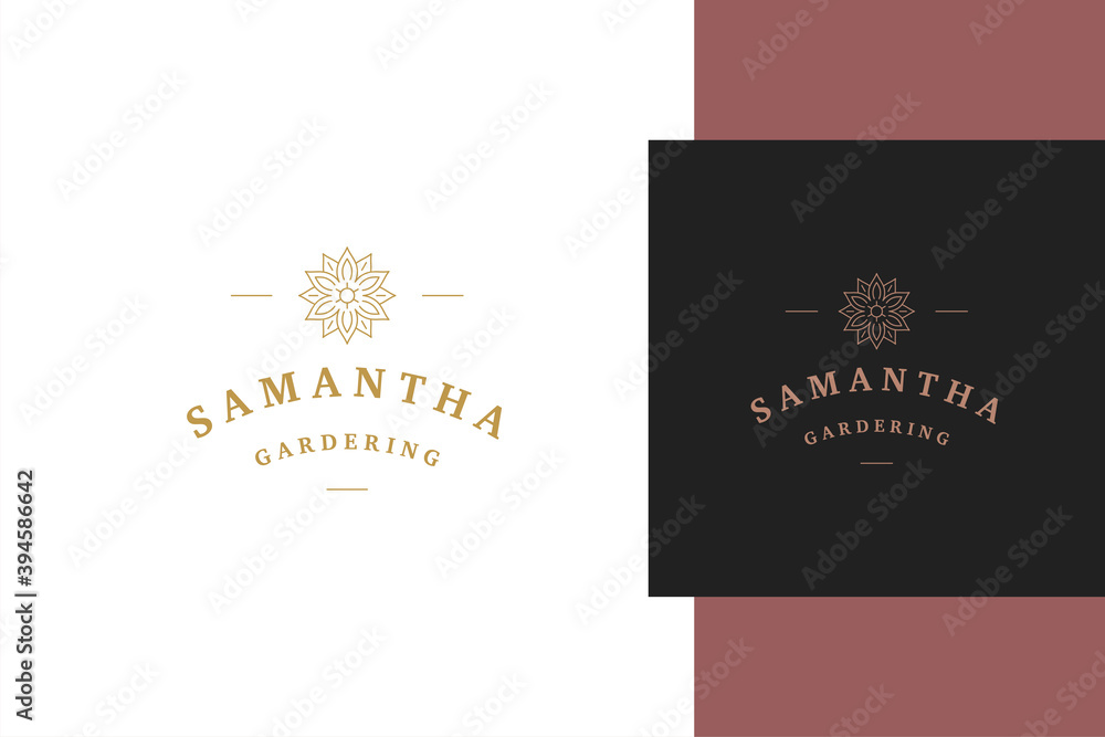 Outline emblem logo design of elegant flower line style Outline emblem logo design of elegant flower line style