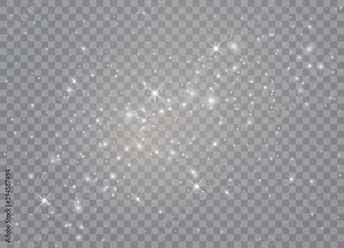 Light glow effect stars. Vector sparkles on transparent background. Christmas abstract pattern. Sparkling magic dust particles.