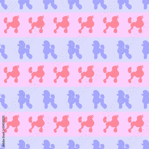 Childish seamless pattern of soft pink and blue contour dogs design elements and page decoration. Stylized dogs poodle