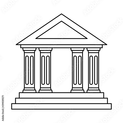 Bank building linear flat vector icon. Classic view.