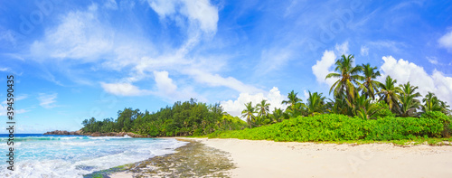 panorama of tropical beach in paradise on the seychelles