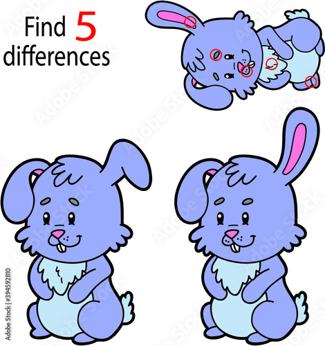 Vector illustration of kids puzzle educational game Find 5 differences for preschool children