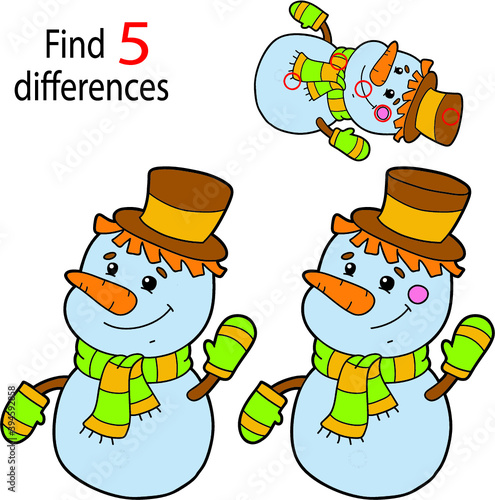 Vector illustration of kids puzzle educational game Find 5 differences for preschool children