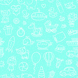 vector outline seamless pattern for boy with toys