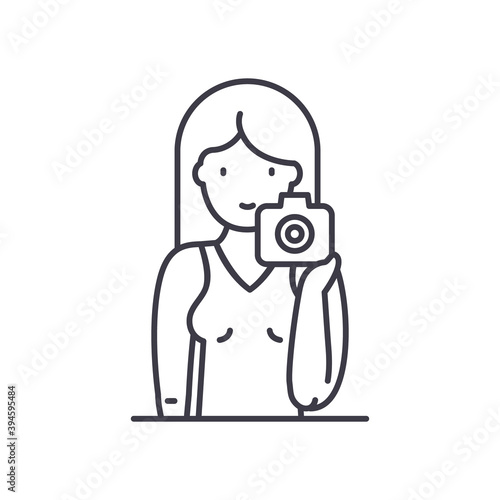 Photography selfie icon, linear isolated illustration, thin line vector, web design sign, outline concept symbol with editable stroke on white background.