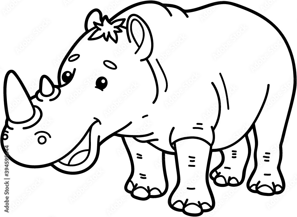 Vector illustration of cute cartoon rhinoceros character for children, coloring and scrap book