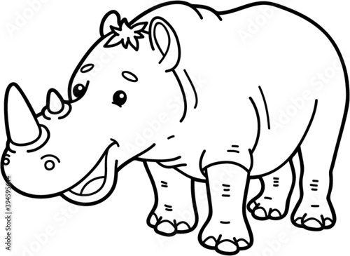 Vector illustration of cute cartoon rhinoceros character for children, coloring and scrap book © boyusya