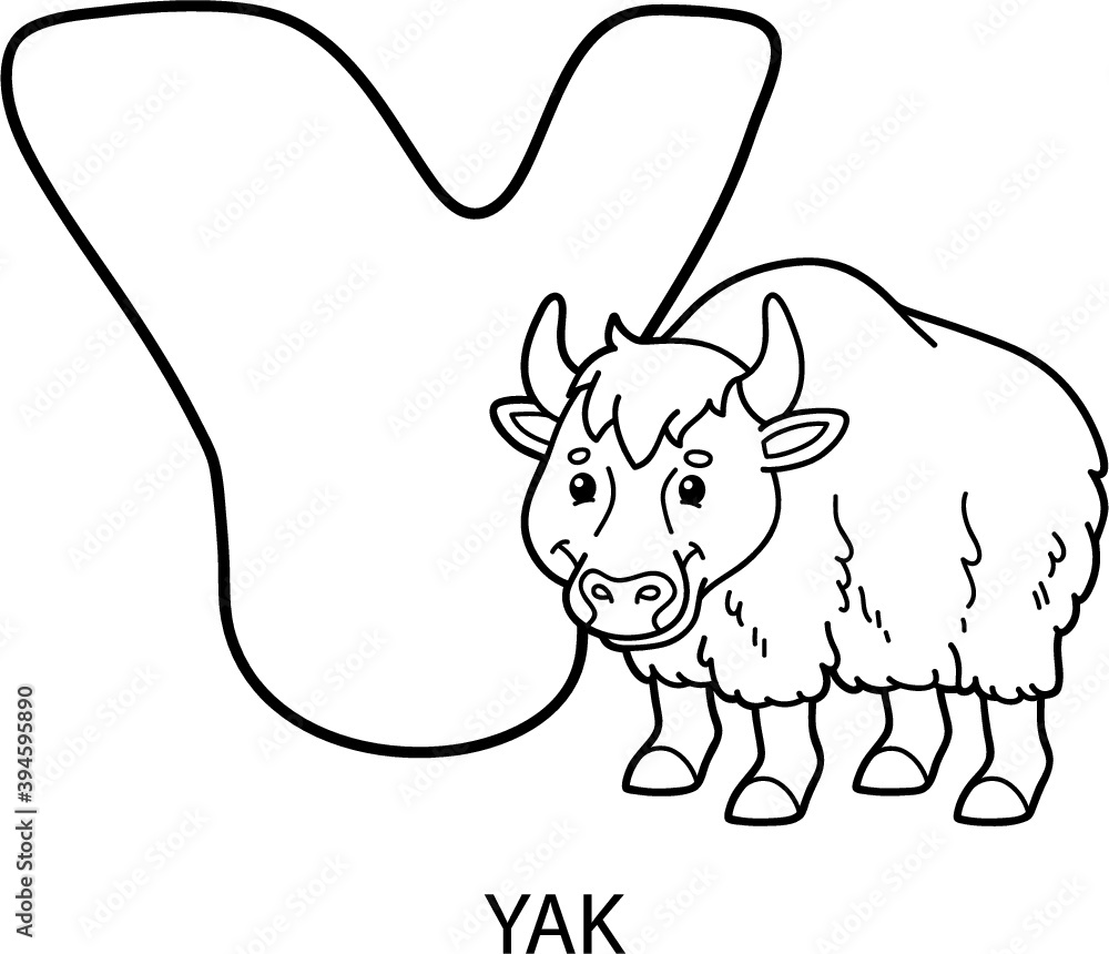 Fototapeta premium Vector illustration of educational alphabet coloring page with cartoon animal for kids