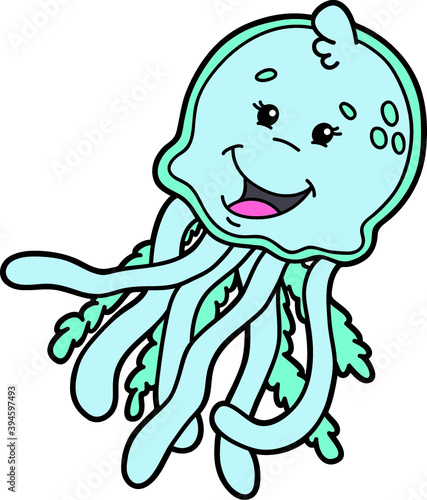  Vector illustration of cute cartoon jellyfish character for children and scrap book