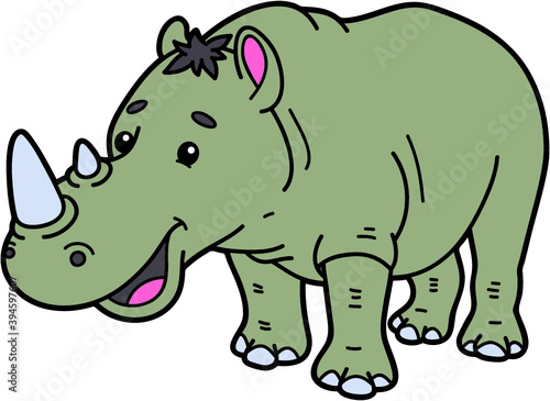 Vector illustration of cute cartoon rhinoceros character for children and scrap book