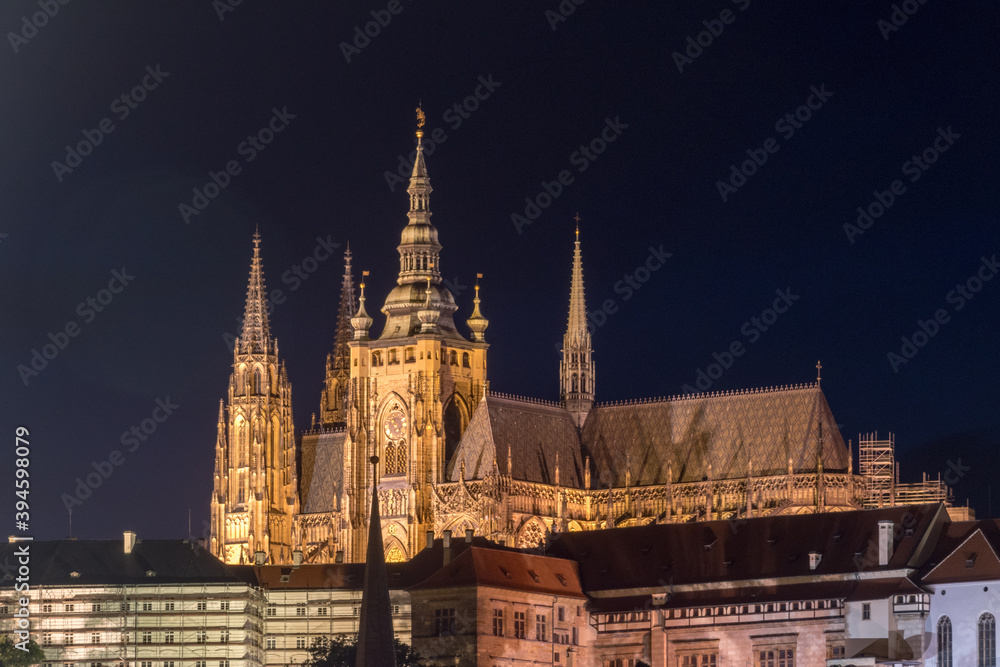 Fototapeta premium View on hill with Prague Castle at night.