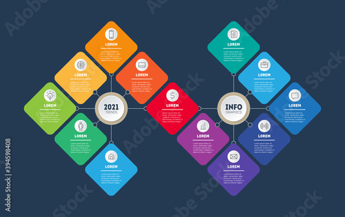 Development of business in a crisis or recession. Presentation or info graphics with steps. Template of Infographic for technological or education process with options. Annual report.