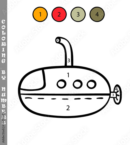 Vector illustration coloring by numbers educational kids game of cartoon submarine for kids