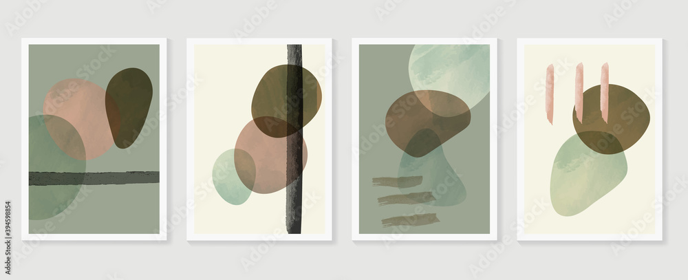 Abstract wall arts vector collection.  Earth tones organic shape Art design for poster, print, cover, wallpaper, Minimal and  natural wall art. Vector illustration.
