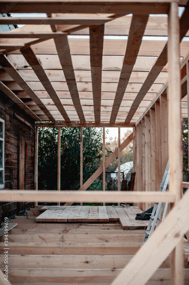 New building of the house. Frame construction. Wooden house. New building of the house. Frame construction. Wooden house.