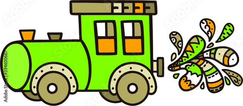 Vector illustration of cute train with doodle drops