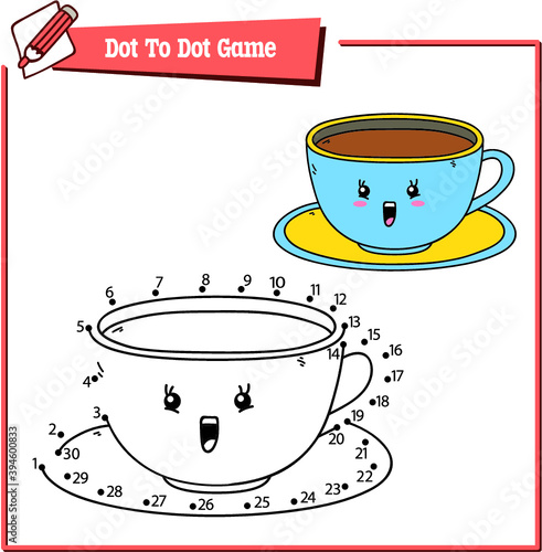 dot to dot  kid educational game. Vector illustration educational kid game of dot to dot puzzle with happy cartoon cup for children